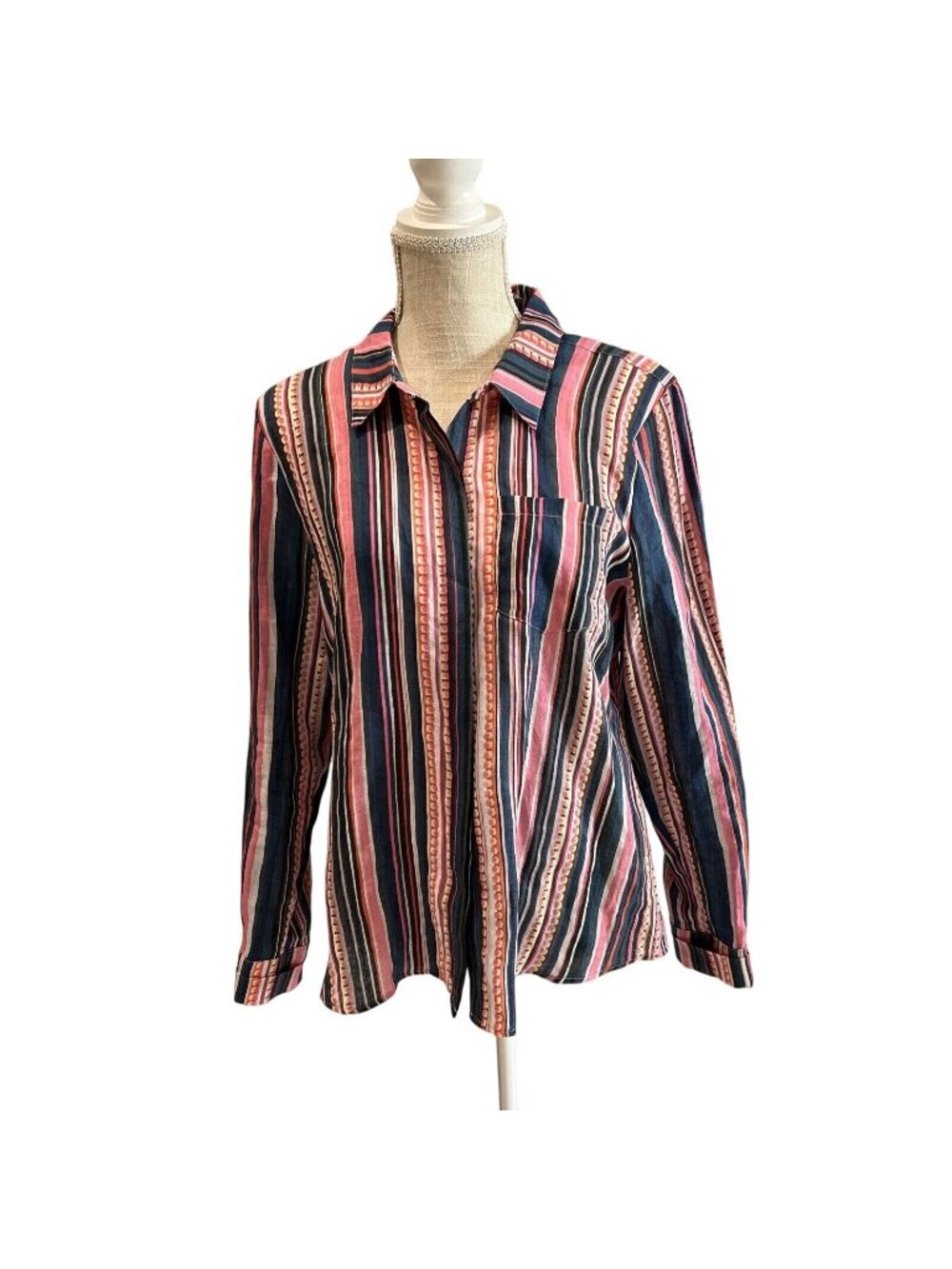 Cashmere Box Colorful Striped Button-Down Shirt Long Sleeve size l